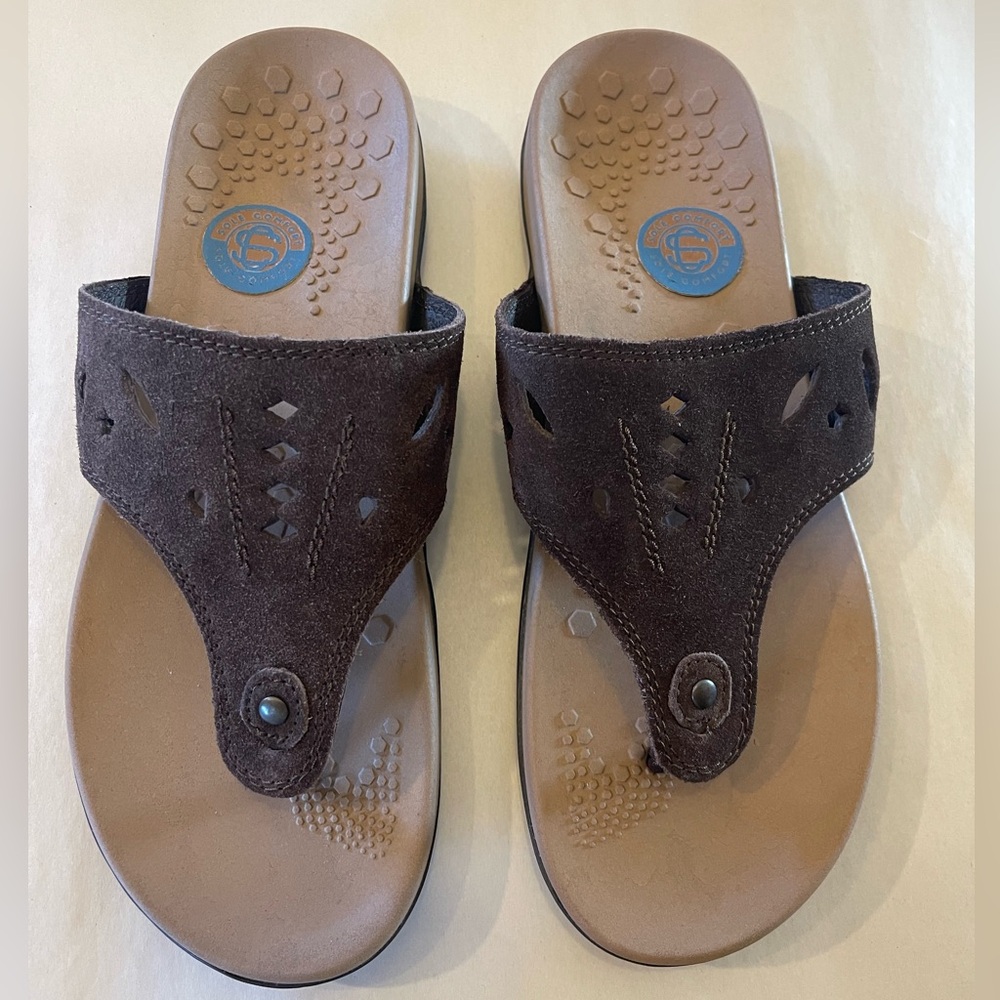 NEW SOLE COMFORT SUEDE ORTHOPEDIC SANDALS FLIP FLOP ESPRESSO BROWN WOMEN'S SZ 8